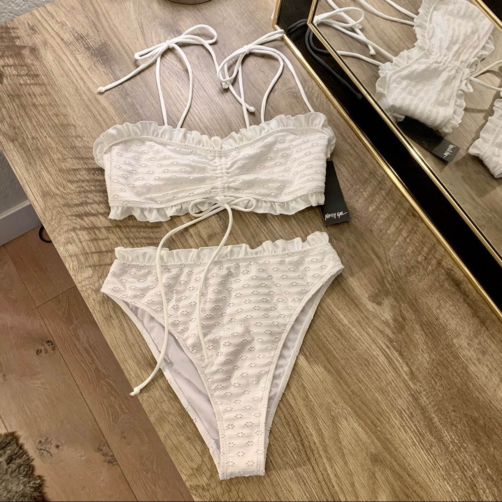 NastyGal High-Waisted White Lace Bikini Set (NWT)